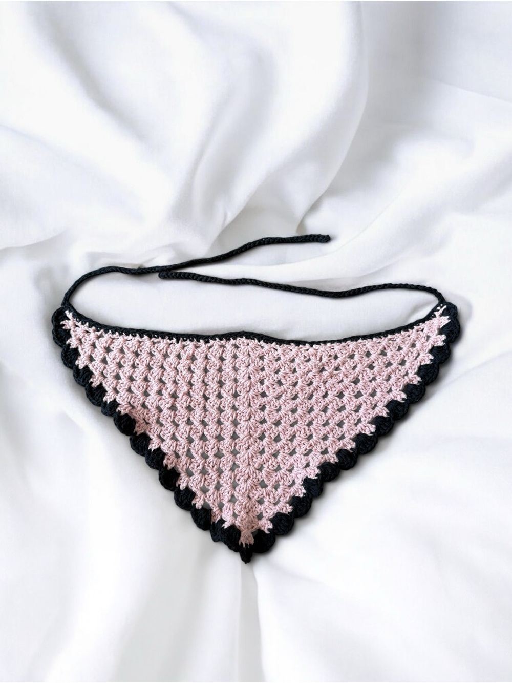 NEW HANDMADE CROCHETED Pink with Black Trim BANDANA